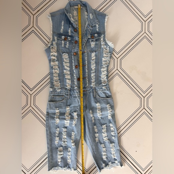 V.I.P. Jeans Medium Denim JUMPSUIT Full Body Suit Acid Stone Washed - Picture 6 of 6